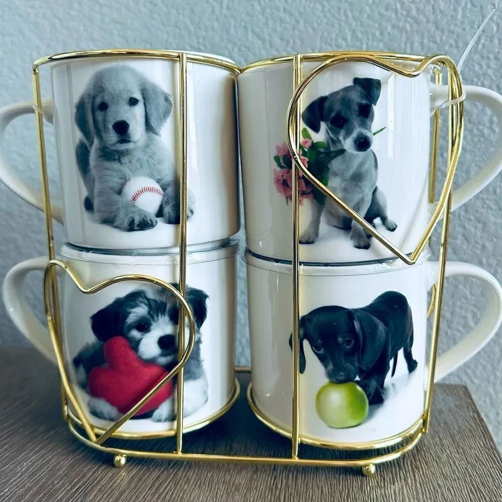 Puppy Dog 4-pc Ceramic Stacked Coffee Mugs Set